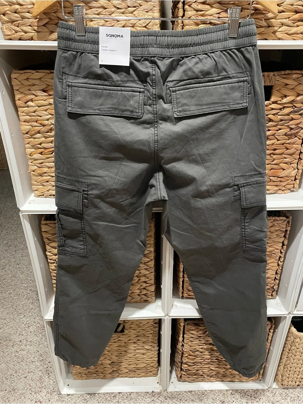 Men’s Small Gray Pull-On Cargo Jogger Pants Stretch Cotton Elastic Waist Size S